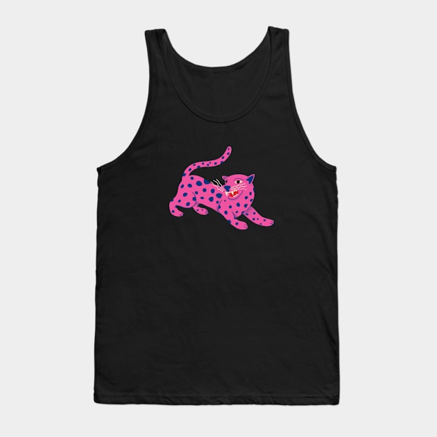 Cute pink cheetah cat illustration Tank Top by WeirdyTales